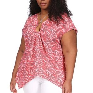 Michael Kors pink Zebra Print Chain trim blouse NWT 3X